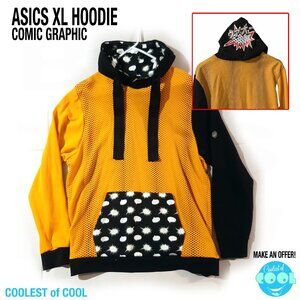 ASICS Tiger Hoodie Mens XL Happy Chaos Yellow Black Japanese Anime comic graphic
